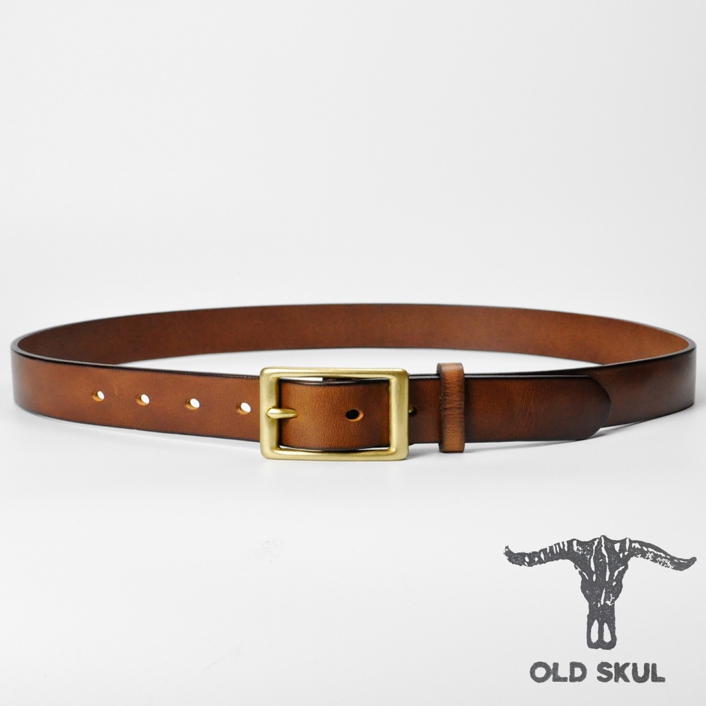 Dây thắt lưng da veg Ý bản nhỏ 28mm unisex Old Skul, khóa đồng thau phong cách vintage DL031
