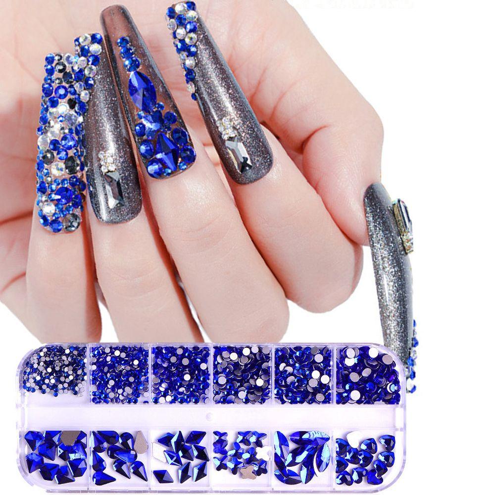 Hộp 12 Ngăn Đựng Hạt Charm 3D Nhiều Hình Dạng Màu Sắc Trang Trí Móng Tay Nghệ Thuật|Hạt Tròn Lấp Lánh Trang Trí Móng Tay DIY