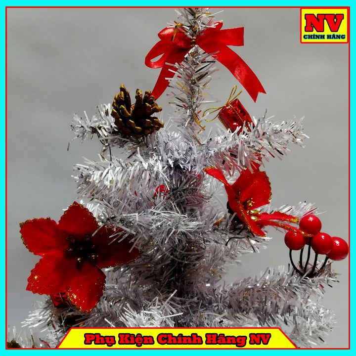 Cây Thông Noel Để Bàn 51Cm Màu Trắng Đế Nhựa Bọc Vải Đỏ