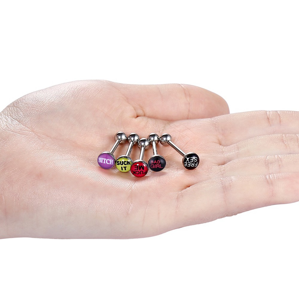 1 chiếc khuyên lưỡi 14G 1.6mm biểu tượng vui nhộn bằng thép không gỉ