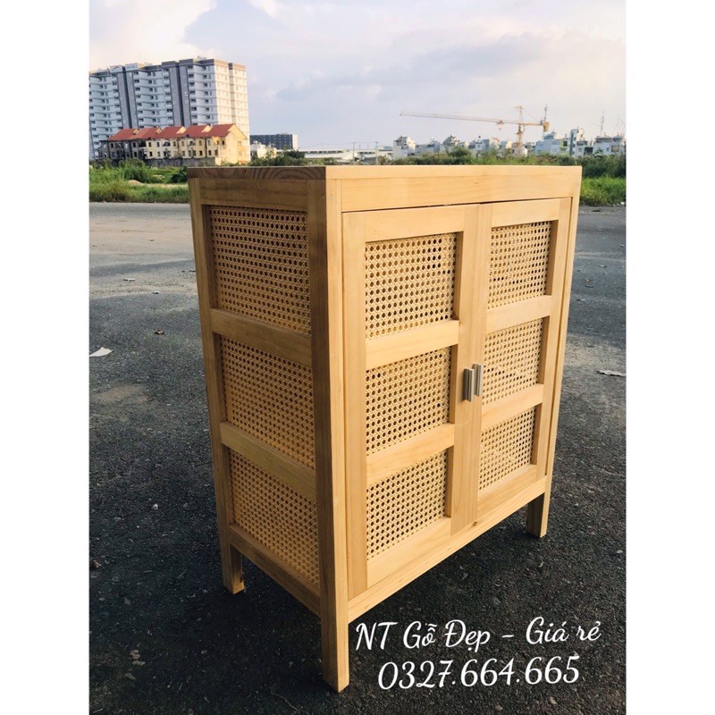 CABINET - TỦ GỖ THÔNG PHỐI MÂY MẮT CÁO VINTAGE