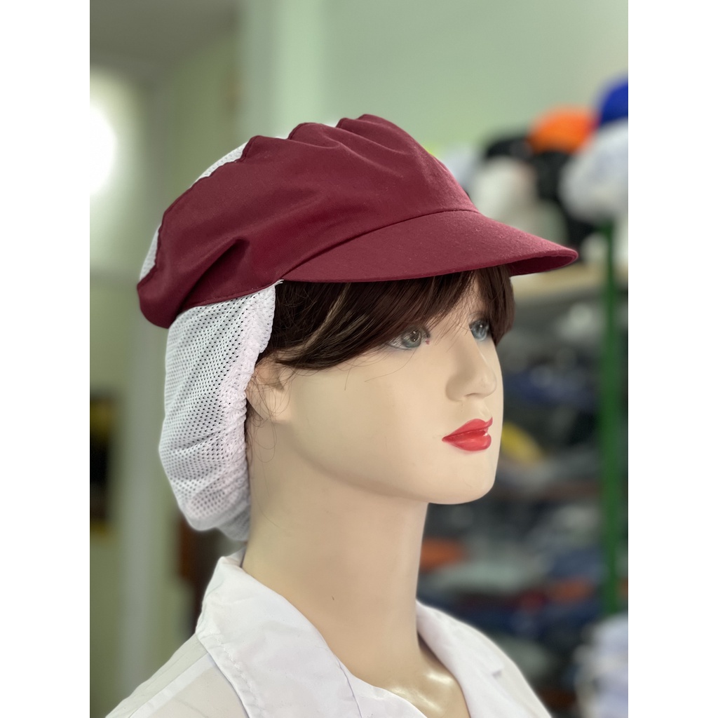 Nón Kết Có Búi Tóc Vải Kaki Phối Lưới Dùng Trong Ngành Thực Phẩm, Thủy Sản _ Xưởng sản xuất trực tiếp