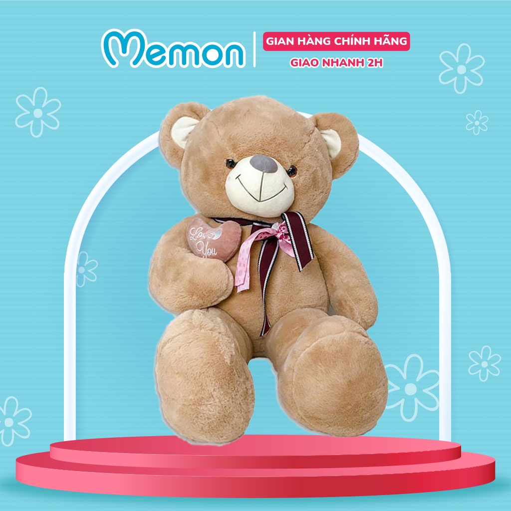 Gấu Bông Teddy Tim Lệch Nơ Hoa Cao Cấp Memon