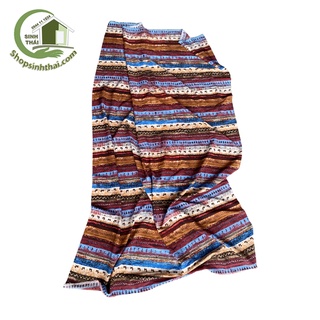Vải thổ cẩm màu nâu xanh dương - vải lụa hawai in hình thổ cẩm [ 1 mét x khổ 1,55m ]