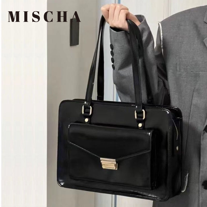 MISCHA Túi Xách Da PU Màu Trơn Phong Cách retro Thời Trang Cho Nam