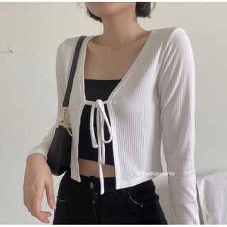 Sét áo thun tay dài cột nơ kèm áo ống