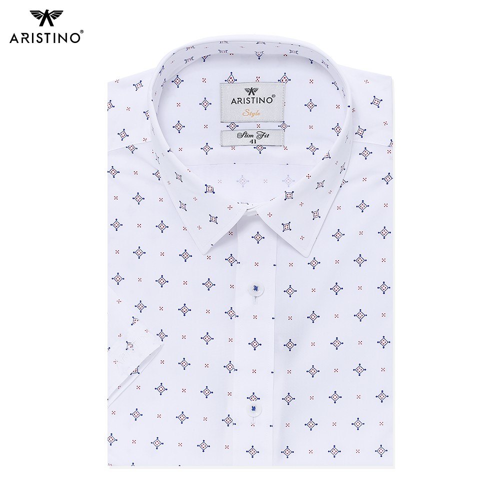 Áo Sơ Mi Nam Ngắn Tay Aristino ASS115S8 Màu Trắng In Thoi Xanh Đỏ | BigBuy360 - bigbuy360.vn
