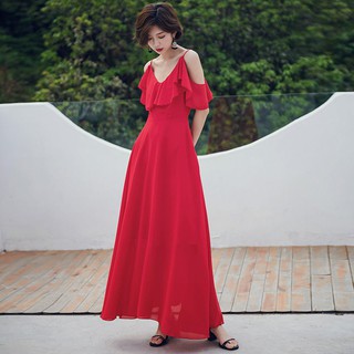 Mùa hè mới dây buộc váy đầm voan đi biển bên bờ biển kỳ nghỉ dài váy nữ