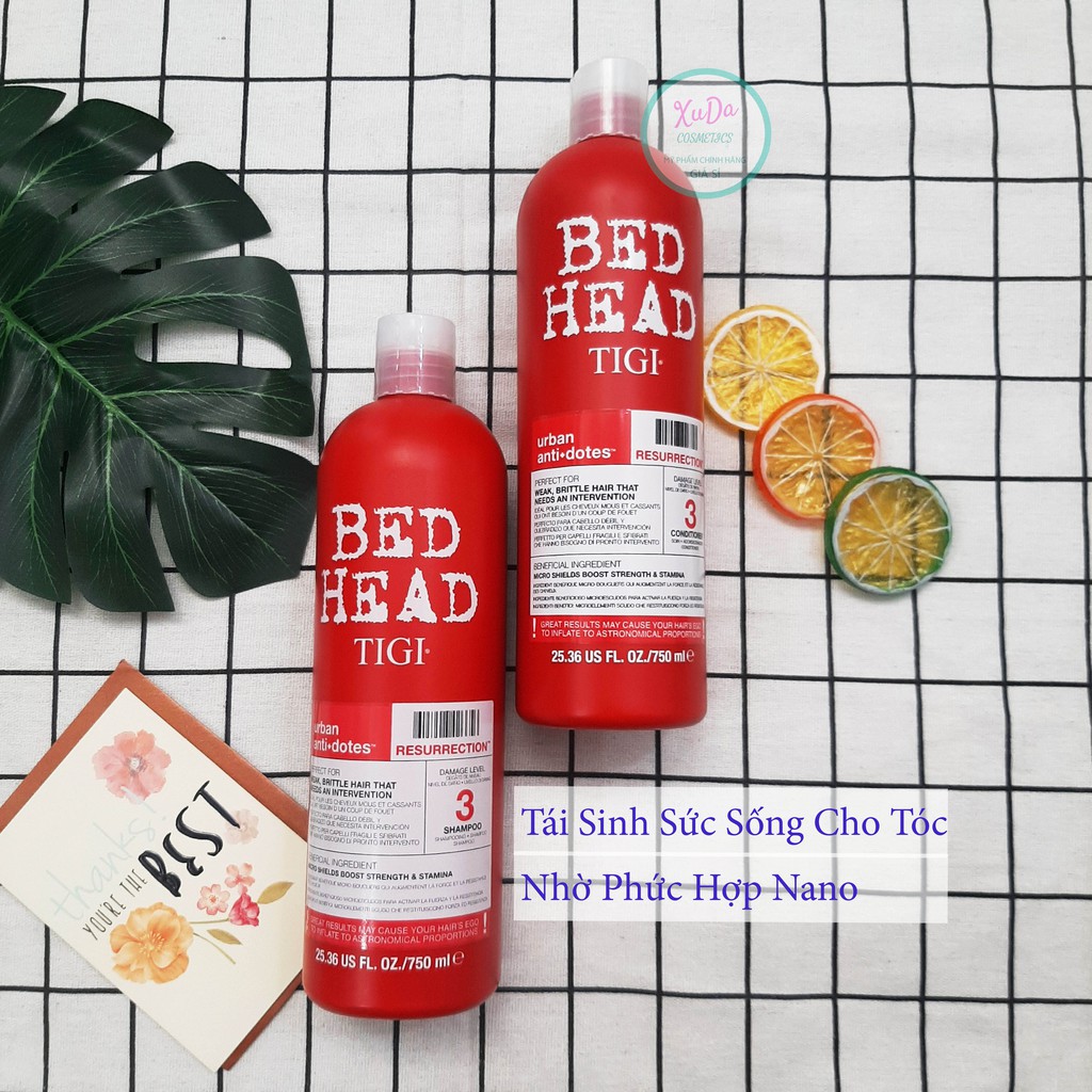 Dầu gội tigi đỏ tigi bed head cặp gội xả 750ml x2 chai phục hồi tóc hư tổn cấp độ 3 bản Mỹ