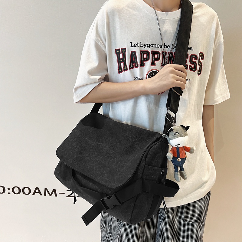 Túi Đeo Vai Vải Canvas Kiểu Hàn Quốc Cỡ Lớn Thời Trang Cho Nam