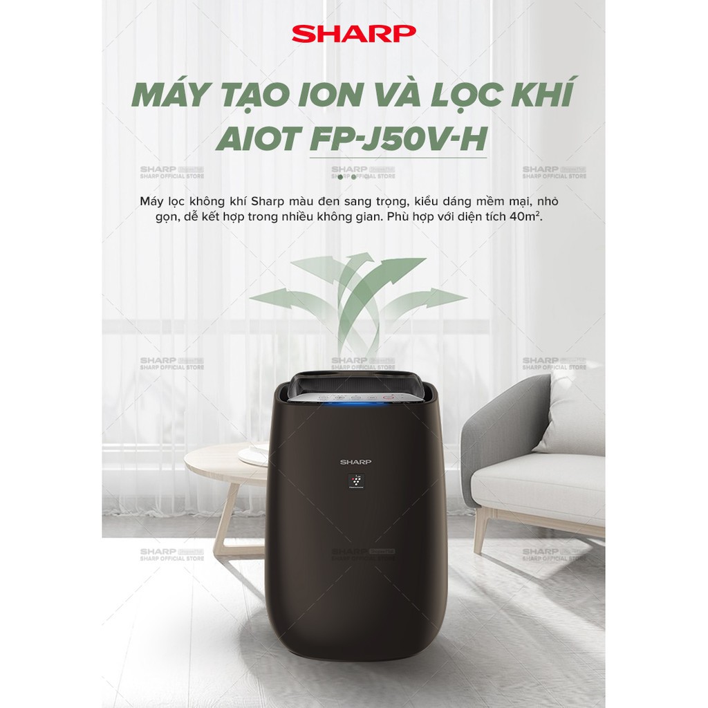 Máy Lọc Không Khí Sharp FP-J50V-H Kết Nối Điện Thoại  Kích Thước Phòng 40m²- Nhập Khẩu Thái Lan