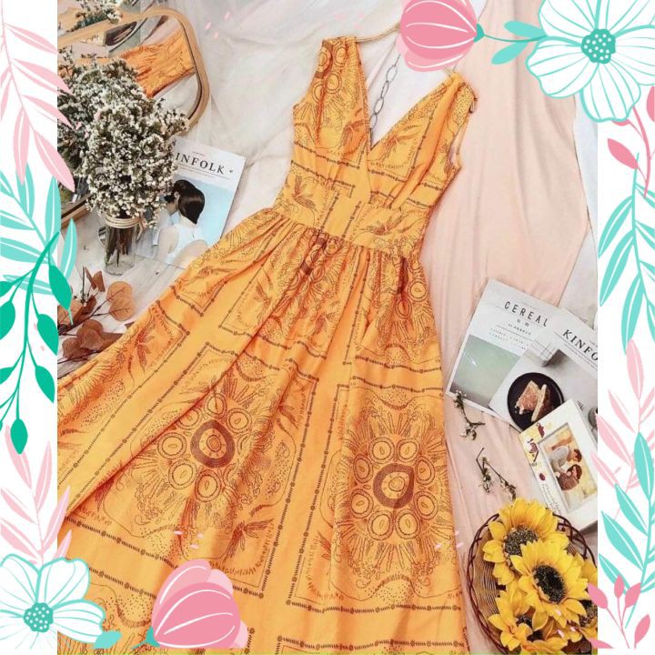 Đầm Maxi Đi Biển Cổ V Họa Tiết Đẹp Cho Nàng | BigBuy360 - bigbuy360.vn