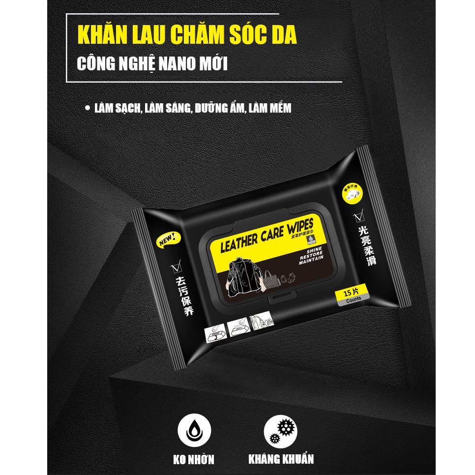 Khăn lau vệ sinh bảo dưỡng đồ da đa năng LEATHER CARE WIPES 15 khăn