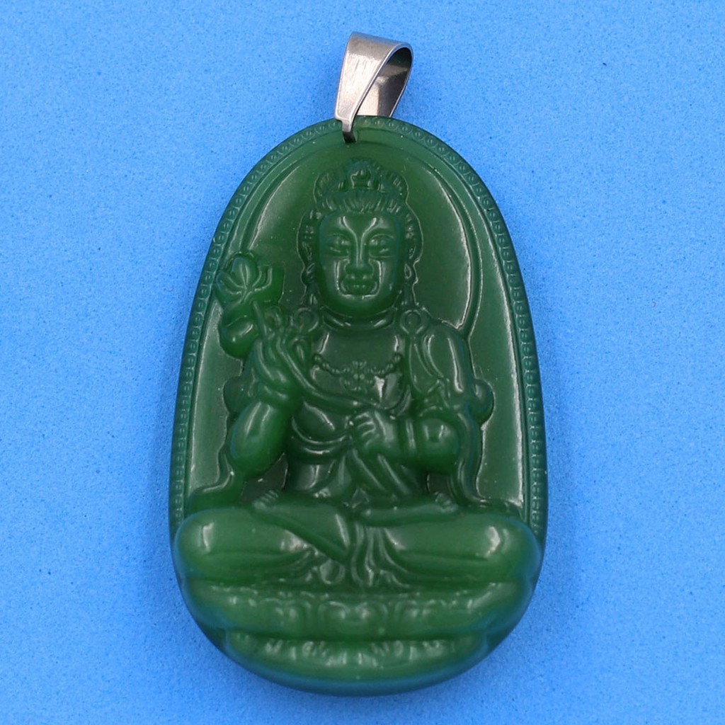 Mặt dây chuyền Đại Thế Chí Bồ Tát đá tự nhiên xanh lá 4.3cm - Phật bản mệnh tuổi Ngọ - Tặng kèm móc inox