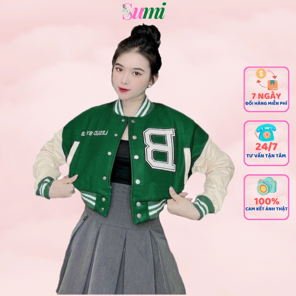 Áo khoác nữ croptop da lộn , Áo khoác nỉ cao cấp thêu chữ B nữ form dưới 52kg