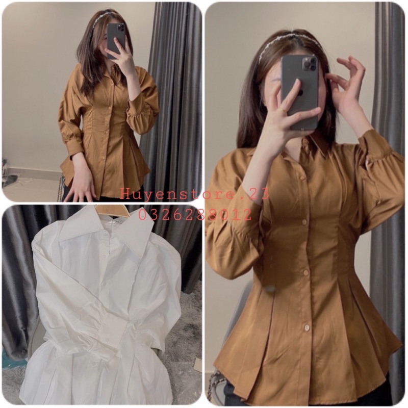 [Ảnh thật /Videos] Áo sơ mi tay phồng ,chiết eo tôn dáng siêu sang