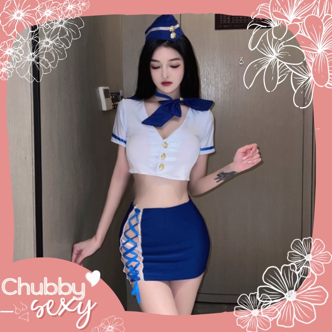 Cosplay Tiếp Viên Hàng Không Set Đồ Lót Cơ Trưởng Chuyến Bay Váy Đan Dây Kèm Nơ Và Mũ Sexy Quyến Rũ - CPL50- Chubby.Sexy | BigBuy360 - bigbuy360.vn