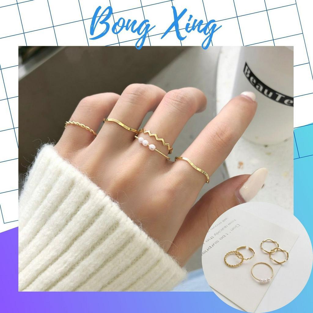 Set 5 Nhẫn Đeo Tay Kim Sắc Đơn Giản Thời Trang Cho Nữ Sinh N14