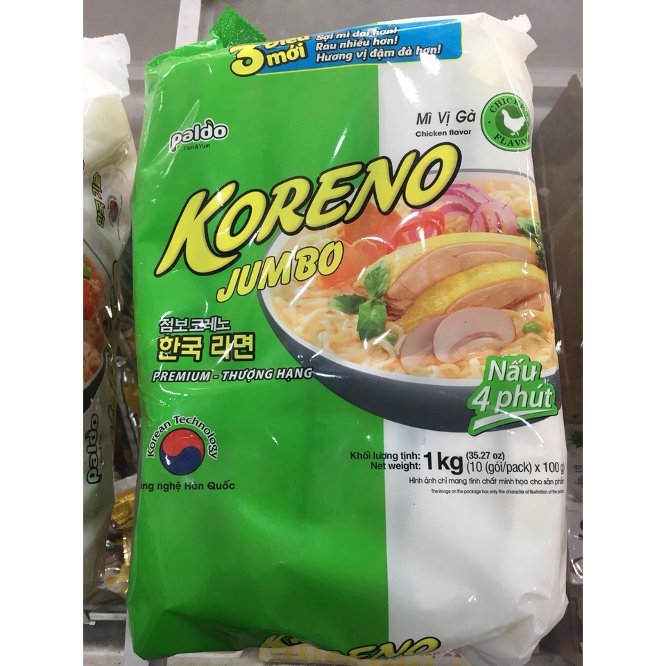 Mì cân Koreno jumbo vị gà, bò cay, kim chi (10 gói*100g) - Date luôn mới | BigBuy360 - bigbuy360.vn