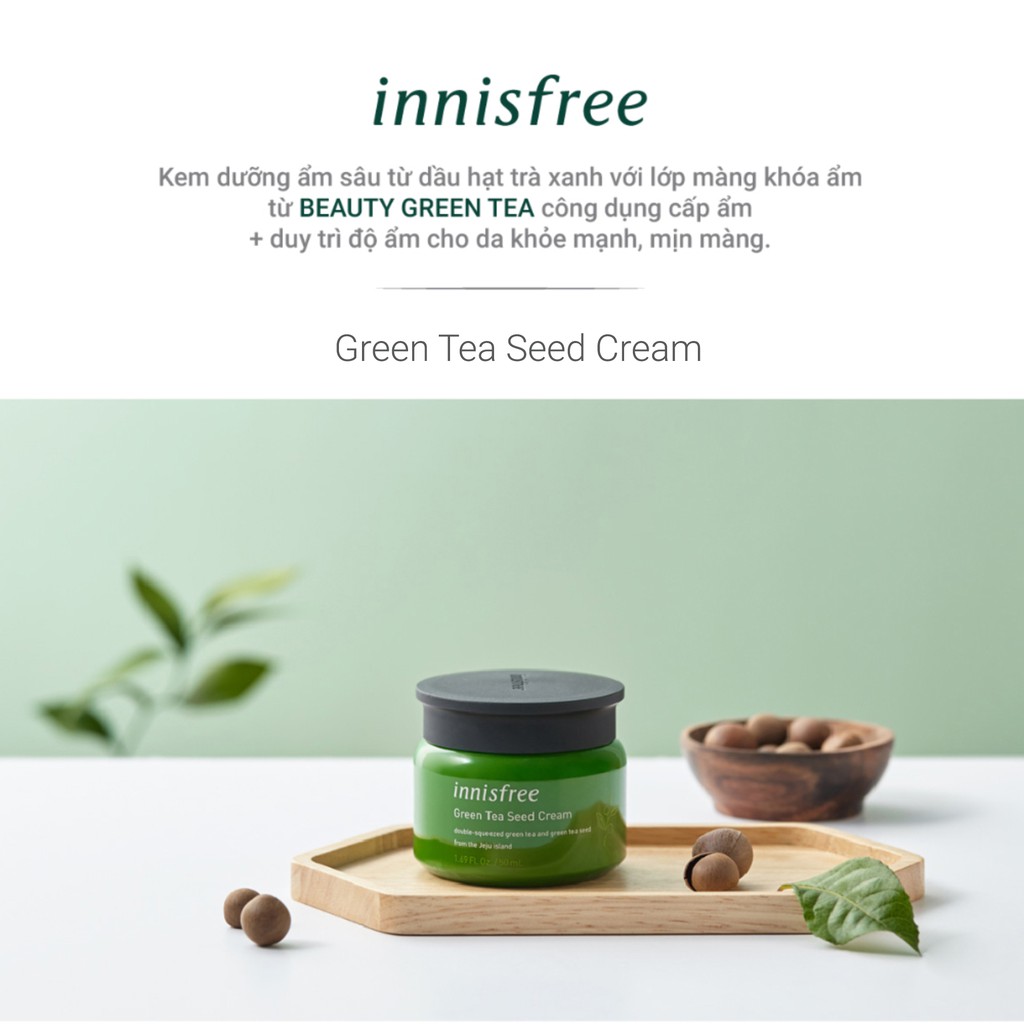 [Mã COSIF11 giảm 10% đơn 400K] (Bao bì mới) Kem dưỡng ẩm innisfree Green Tea Seed Cream 50ml