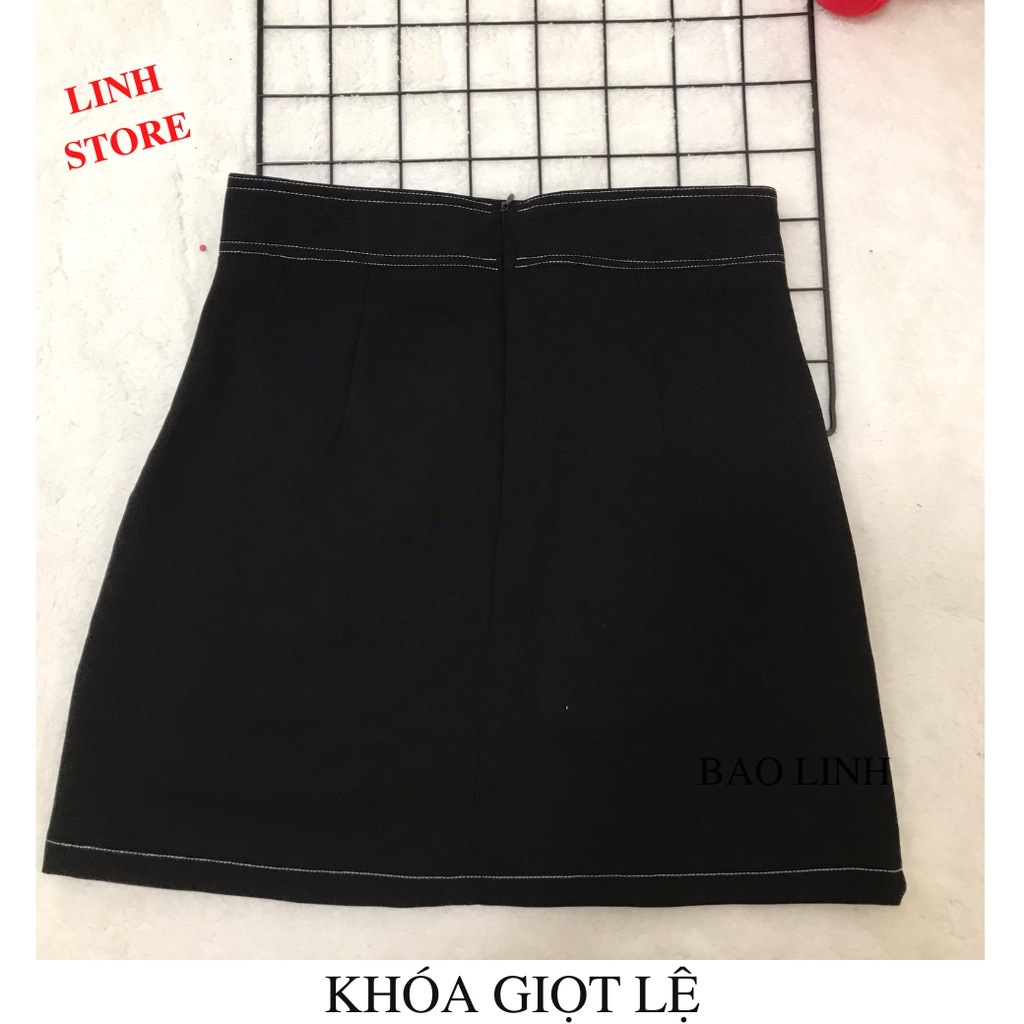 Chân Váy Công sở chữ A LINH STORE Lưng Cao Viền Chỉ Nổi Phối 2 Túi Có Lót Trong Chống Lộ