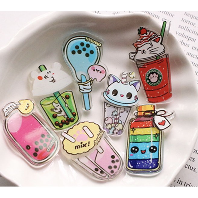 Charm (C36) slime/ Dụng Cụ Charm Trang Trí [Ko Keo &amp; Nút] Trà Sữa Nhiều Kiểu (2.3x3.5 cm)