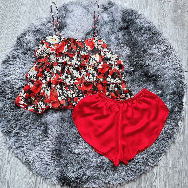 Đồ bộ 2 dây sexy áo Chiffon phối quần Satin | BigBuy360 - bigbuy360.vn