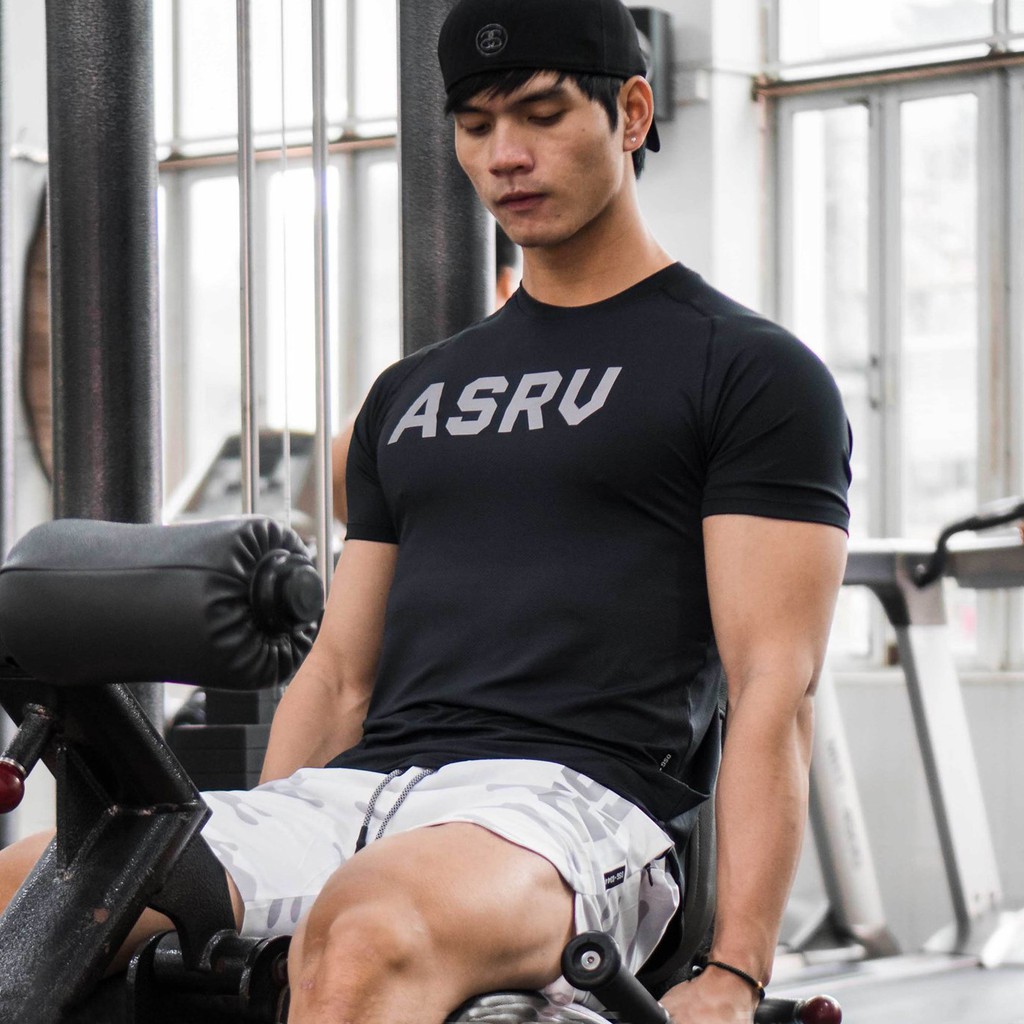 Áo tập gym nam ASRV cộc tay thun lạnh co giãn 4 chiều,áo gym nam siêu mát