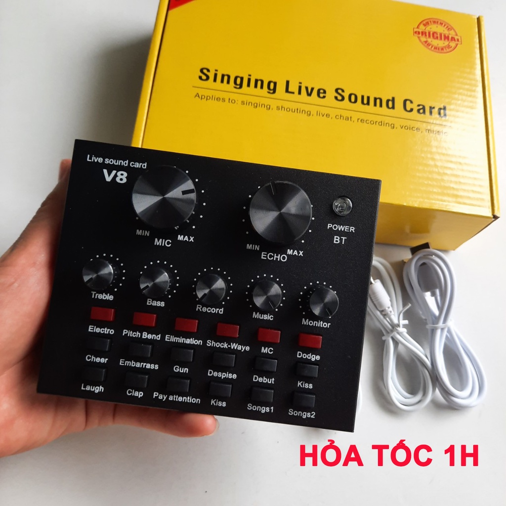 Sound card V8 V8s, V8s pro co bluetooth thu âm livestream nghe nhạc vỏ vàng