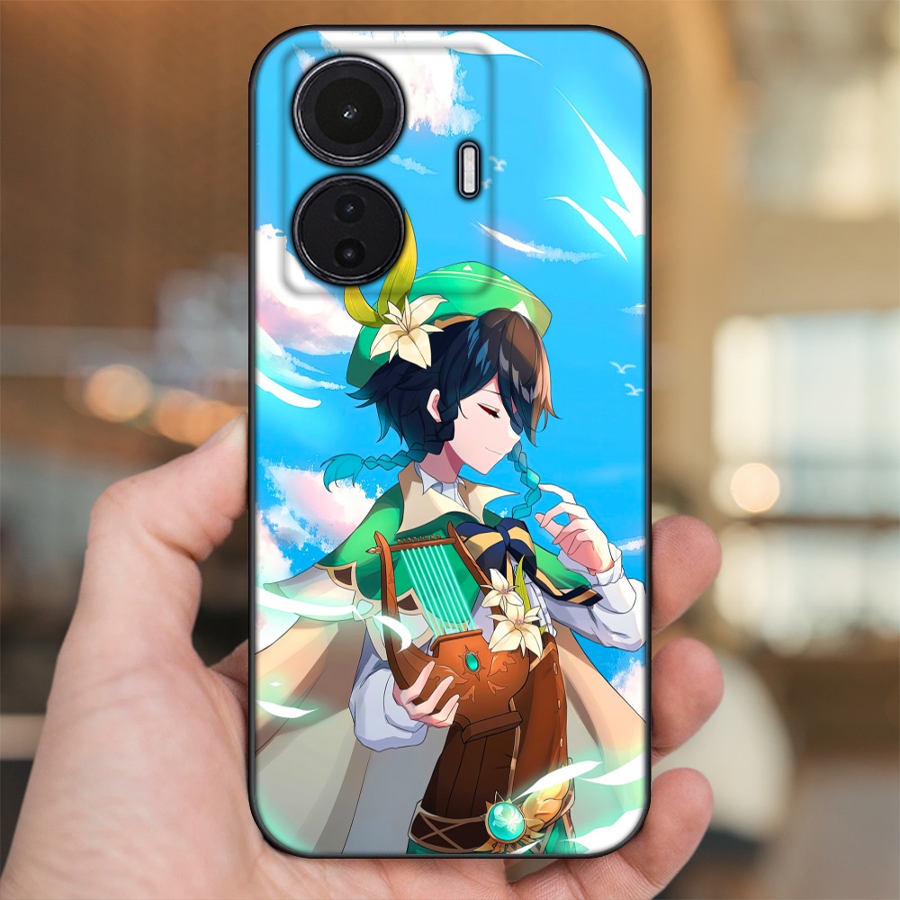 Ốp lưng Vivo T1 5G viền đen in hình Venti Genshin Impact