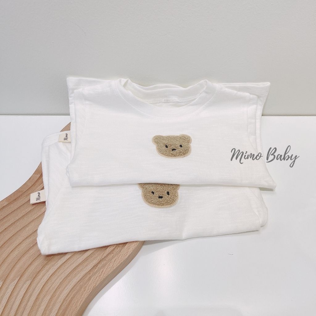 Áo cotton xước, áo cộc tay mùa hè đính gấu thêu dễ thương cho bé QA30 Mimo Baby