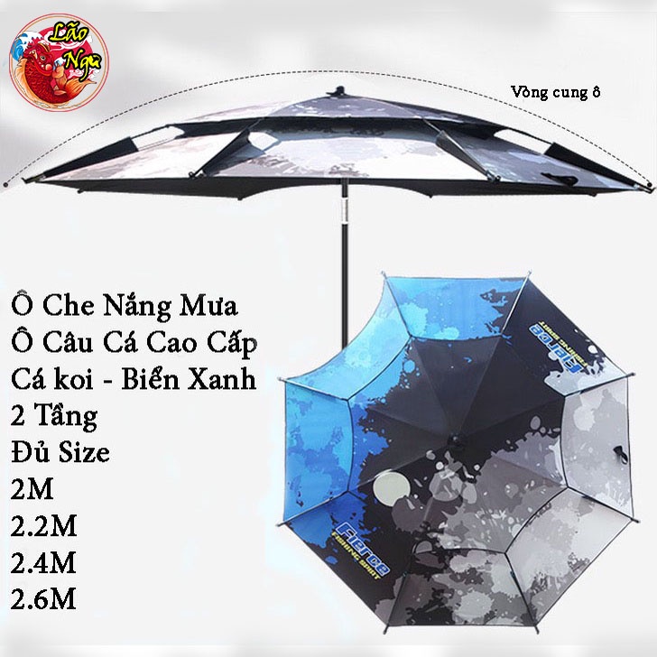 Ô Dù Câu Cá 2 Tầng Cá KOI - Biển Xanh Cao Cấp Sang Trọng | 2M và 2.6M - Lão Ngư Fishing