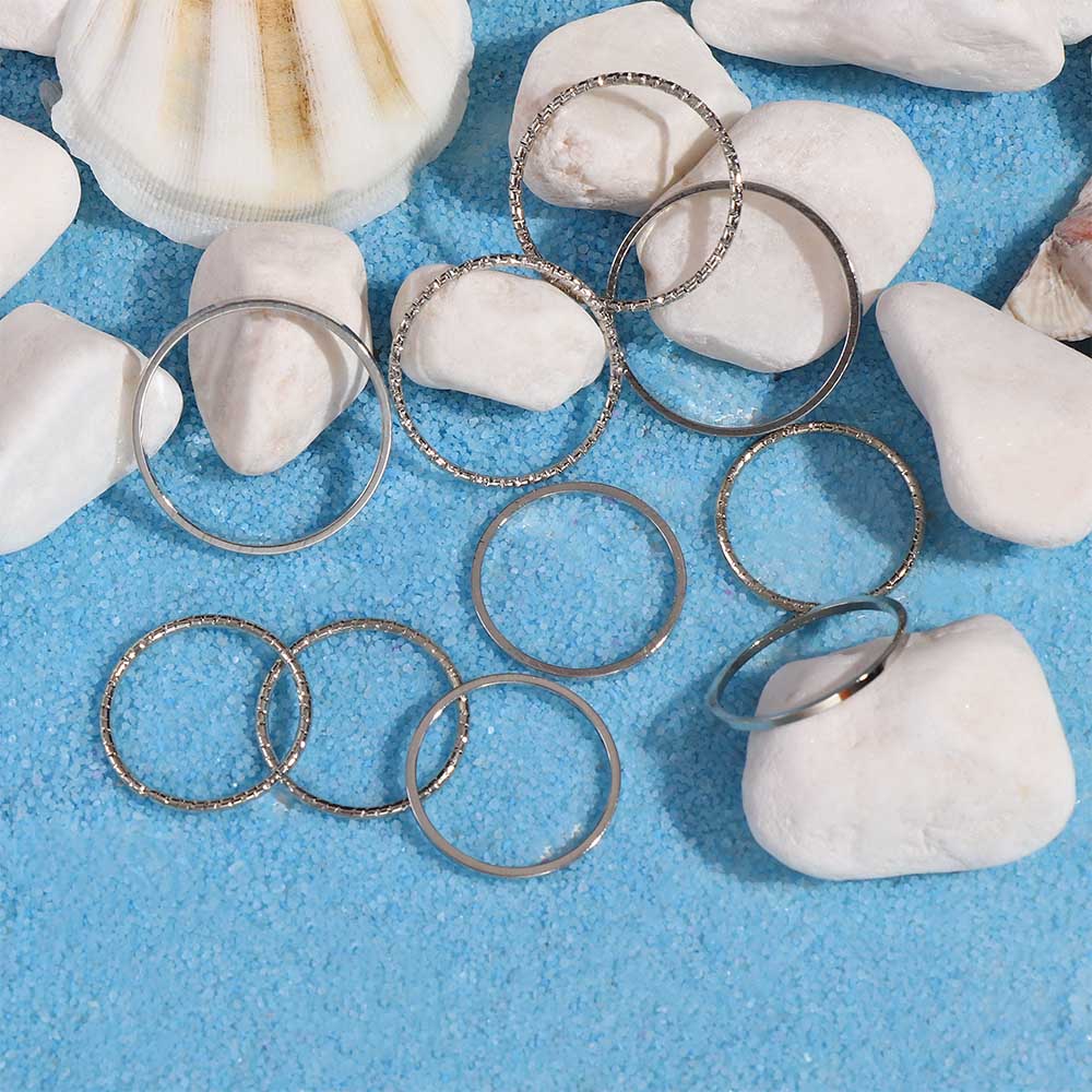 Set 10 Nhẫn Đeo Khớp Ngón Tay Kim Loại Đơn Giản Thời Trang Hàn Quốc Cho Nữ
