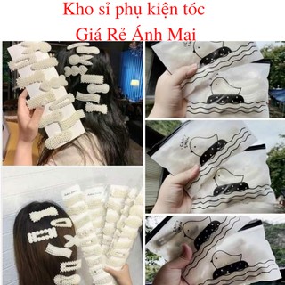 Sét 10 chiếc kẹp Ghim Tóc ngọc nhân tạo tặng kèm túi Zip Xinh xắn cho Nữ