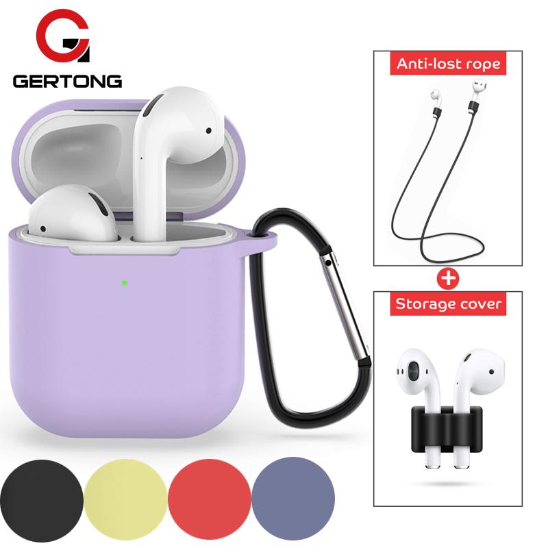 Hộp đựng tai nghe Airpods bằng silicon chống sốc cùng dây móc cho Apple Airpods 2