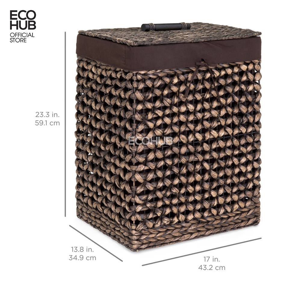 Giỏ đựng đồ ECOHUB bằng lục bình dệt thoi / Tấm lót có thể tháo rời, có nắp đậy (Water Hyacinth Basket With Lid)