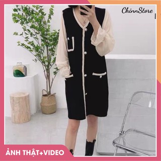 Váy suông 🛑freeship🛑 váy suông đen viền phối tay tơ