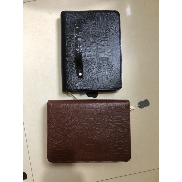 Cặp clutch cầm tay da bò dập vân cá sấu đựng máy tính bảng tài liệu A4 hàng chính hãng Cdleather