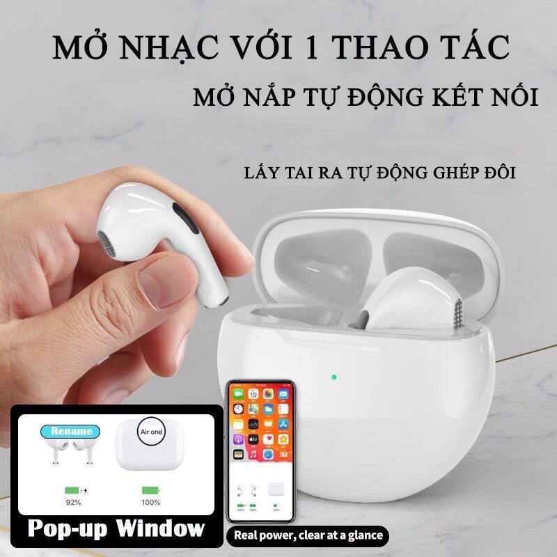 Tai nghe Pro 6 TWS kết nối không dây có cảm biến, cảm ứng chạm, đổi tên, định vị GPS