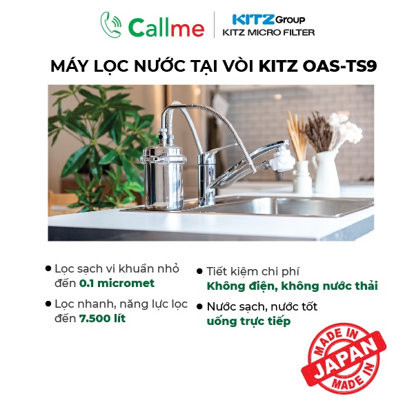 Máy lọc nước lắp tại vòi Kitz OAS-TS9 - Nhập khẩu Nhật Bản, công nghệ màng lọc sợi rỗng, lọc Clo, tạp chất và vi khuẩn