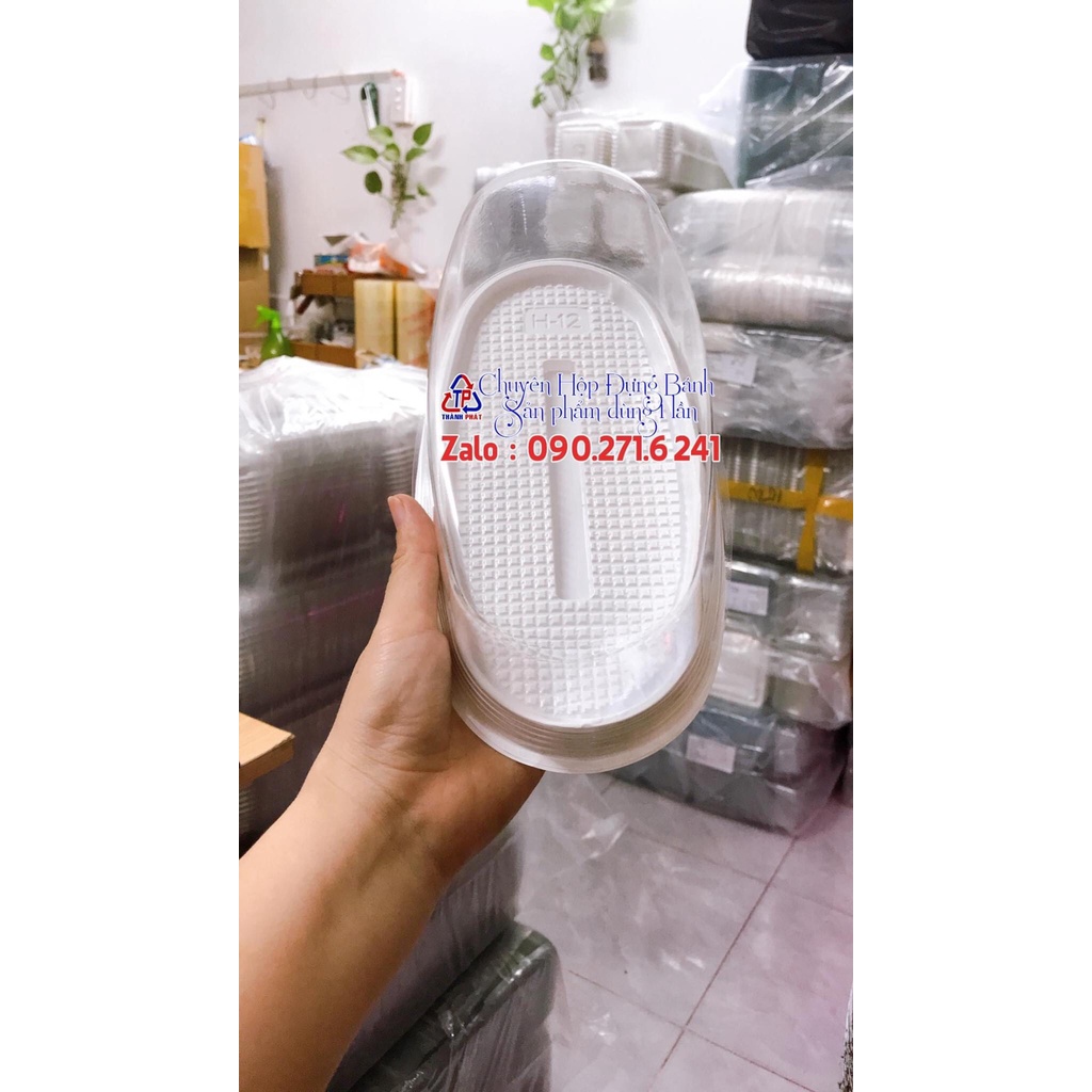 50 Hộp oval đế trắng H12 đựng bánh mì hoa cúc - Hộp oval đựng bánh gato flan - râu câu cá chép