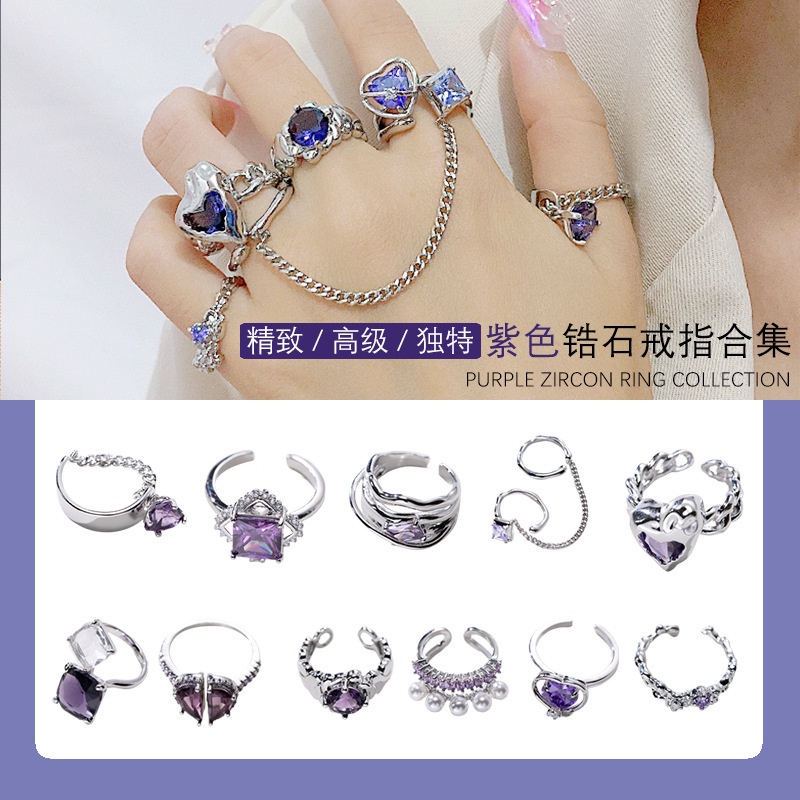 Bộ nhẫn hở hình trái tim đính đá zircon có thể điều chỉnh kích cỡ