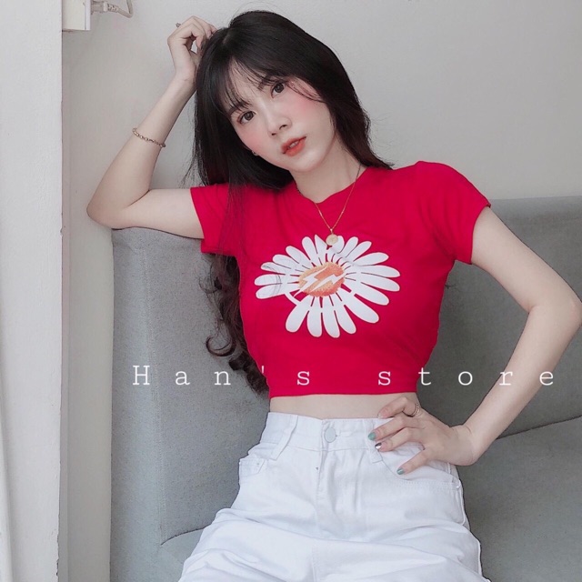 Áo kiểu croptop thun lụa hoa cúc mẫu mới FULL MÀU, Y HÌNH