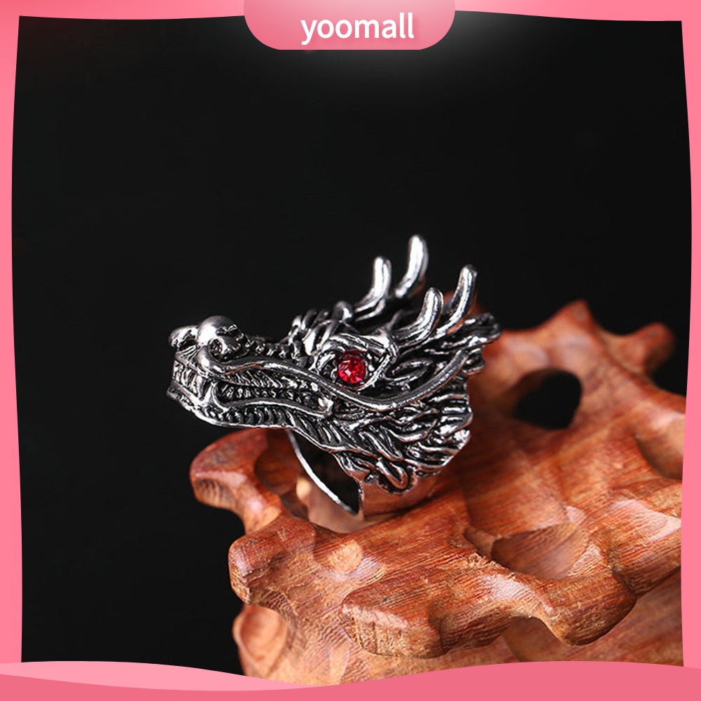 Yomall♡ Nhẫn Nam Chạm Khắc Hình Đầu Rồng Đính Đá Zircon Phong Cách Punk