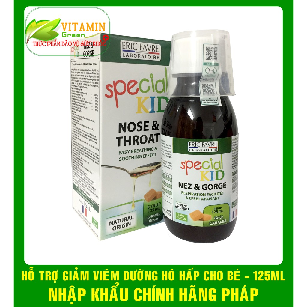 SPECIAL KID NEZ &amp; GORGE GIẢM VIÊM HỌNG, VIÊM PHẾ QUẢN CHO BÉ 125ml | NHẬP KHẨU CHÍNH HÃNG PHÁP