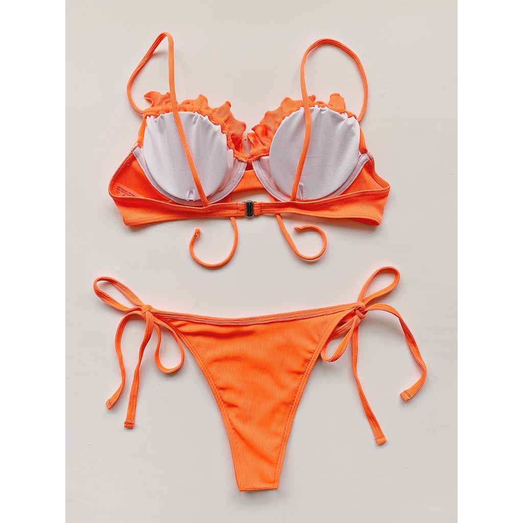 Bộ bikini màu neon cột dây có mút ngực thời trang mùa hè dành cho nữ với 5 màu tùy chọn ZJ07