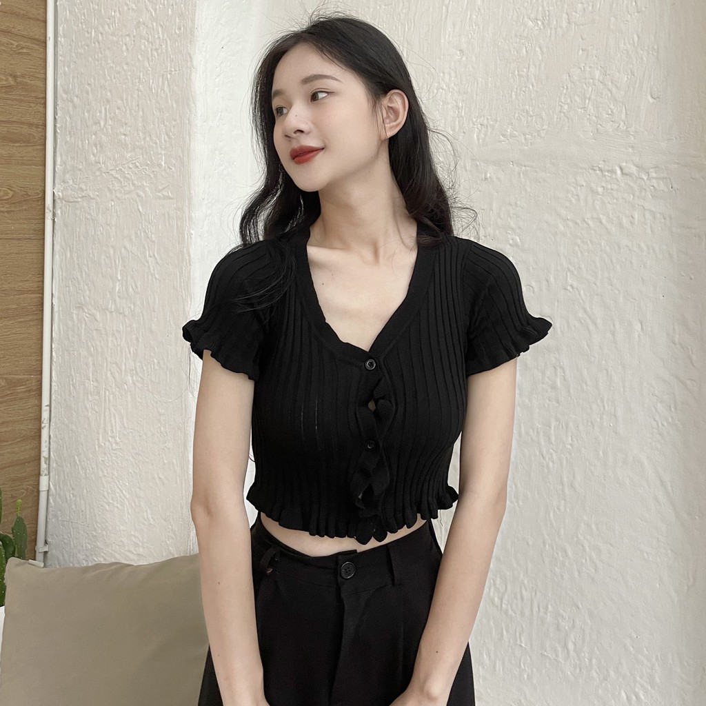 Áo croptop ôm body tay ngắn chất len tăm dày dặn phong cách ulzzang Hàn Quốc C58 - MaoMao