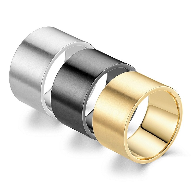 Nhẫn siêu rộng 12mm bằng thép không gỉ thời trang hoàn toàn mới, nhẫn lớn cho nam và nữ bằng thép titan phong cách đơn giản.