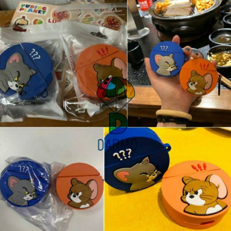 Case bảo vệ Airpods Pro/1/2/ Huawei Freebuds 3 mèo tom đuổi bắt chuột jerry/ phô mai