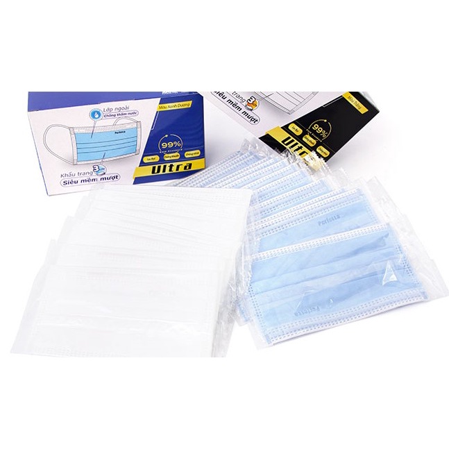 3 hộp Khẩu trang Ultra màu trắng  đóng gói riêng từng cái